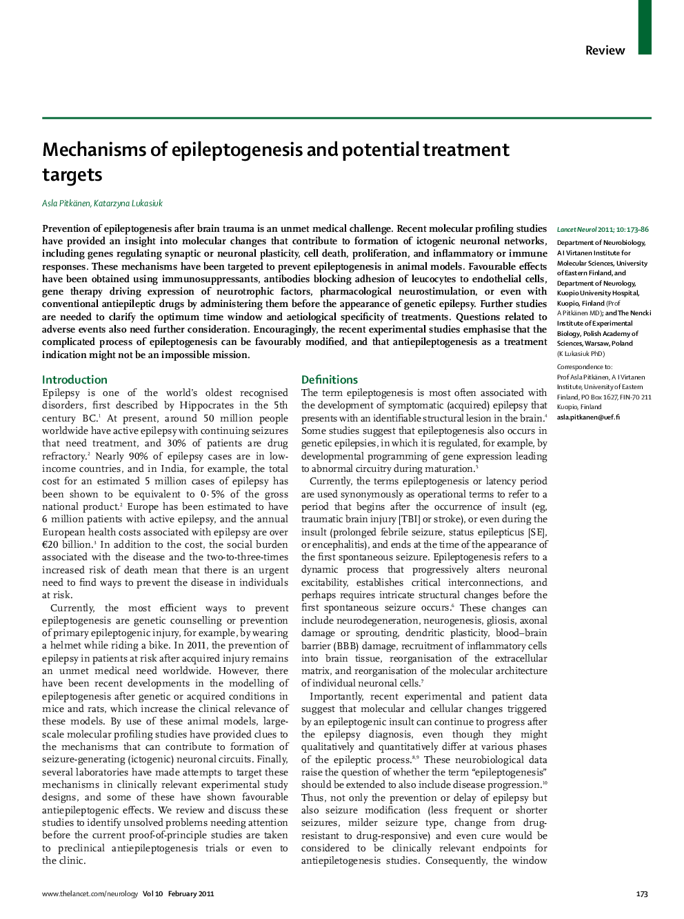 Mechanisms of epileptogenesis and potential treatment targets