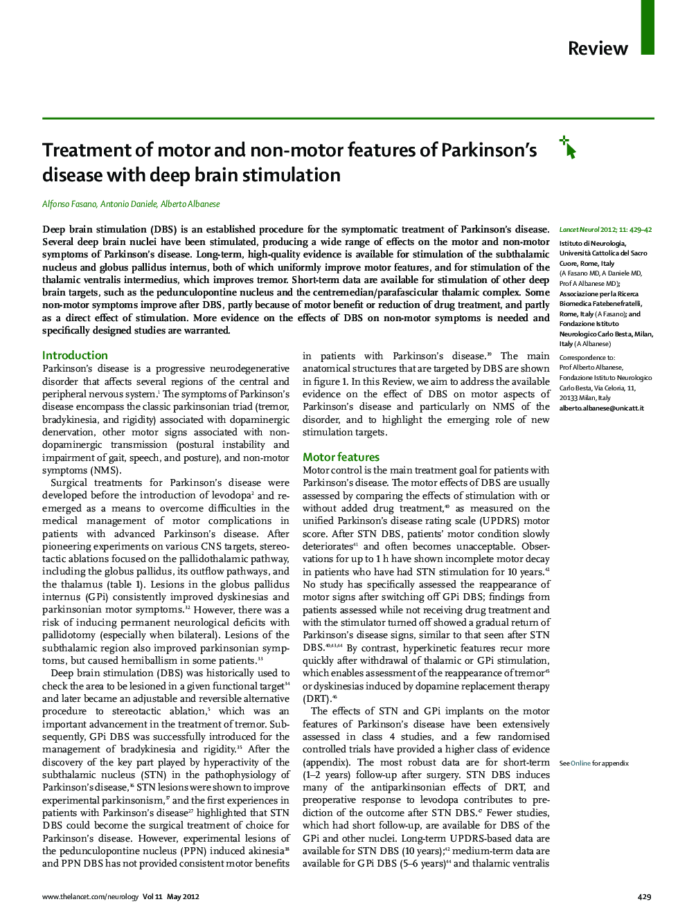 Treatment of motor and non-motor features of Parkinson's disease with deep brain stimulation