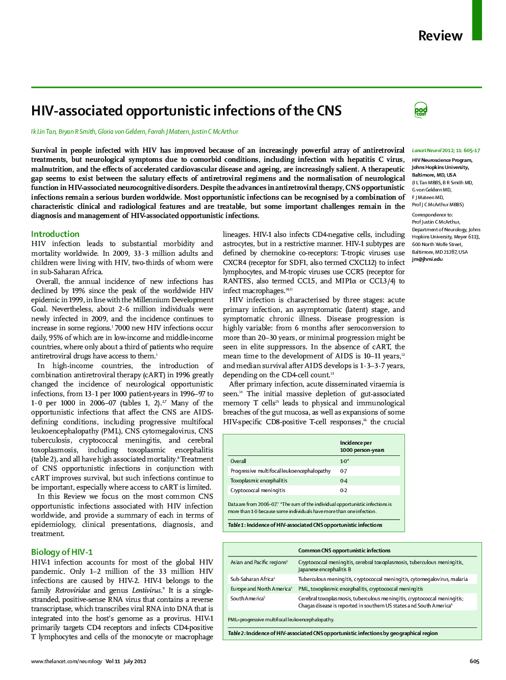 HIV-associated opportunistic infections of the CNS