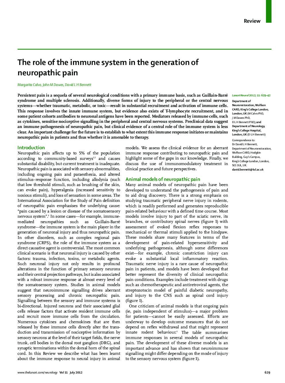 The role of the immune system in the generation of neuropathic pain