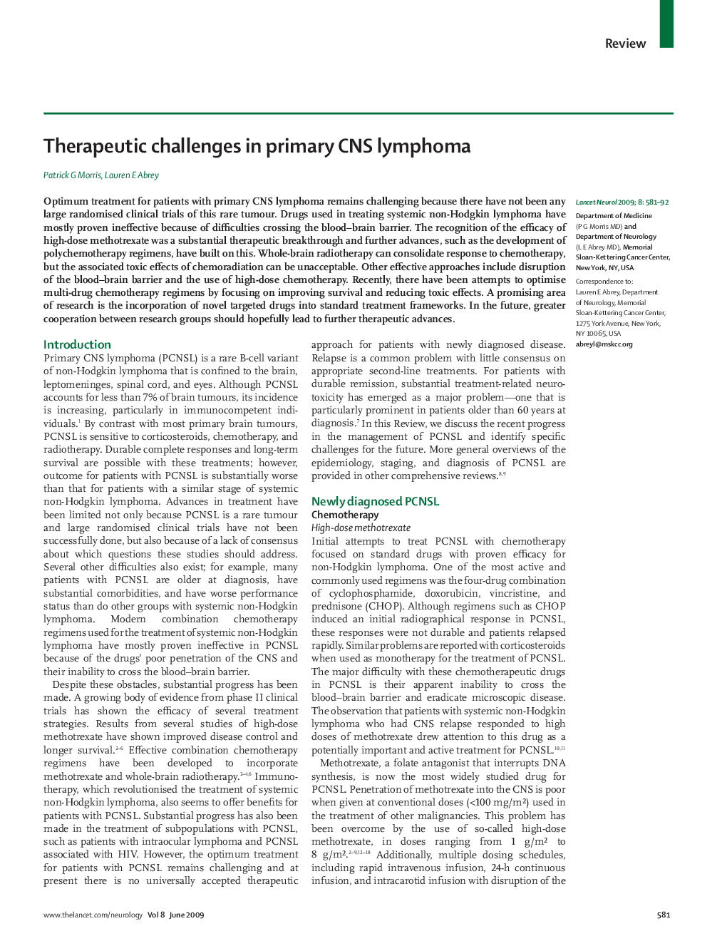 Therapeutic challenges in primary CNS lymphoma