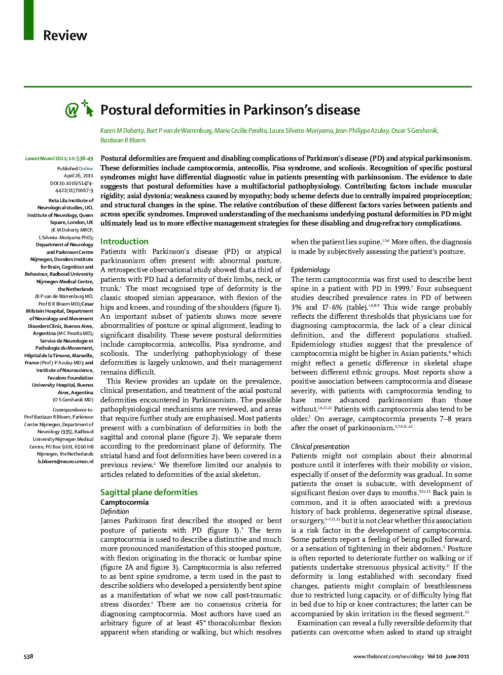 Postural deformities in Parkinson's disease