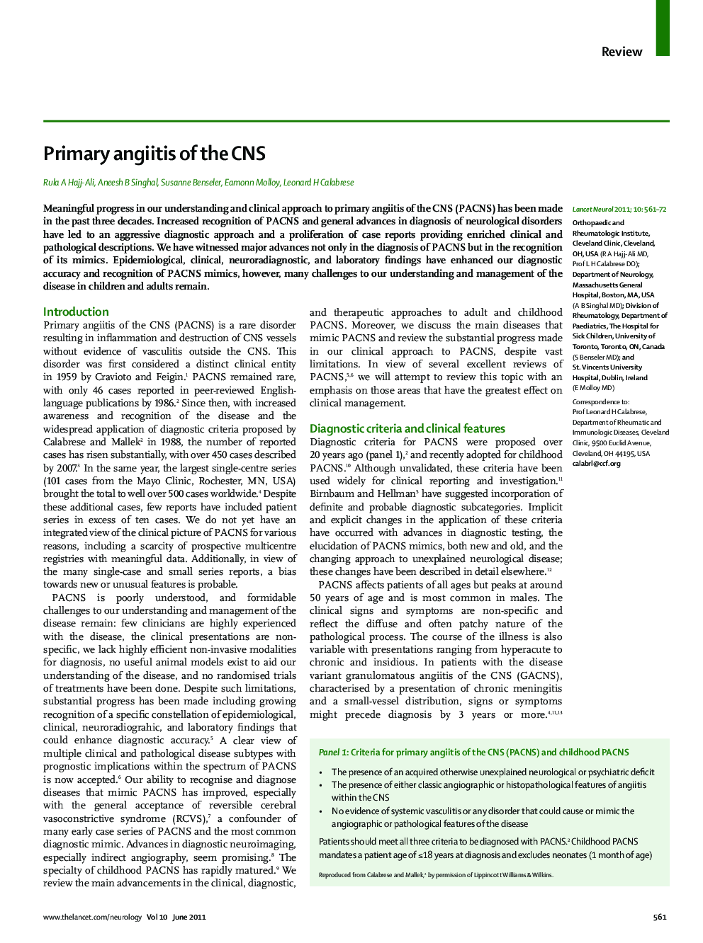 Primary angiitis of the CNS