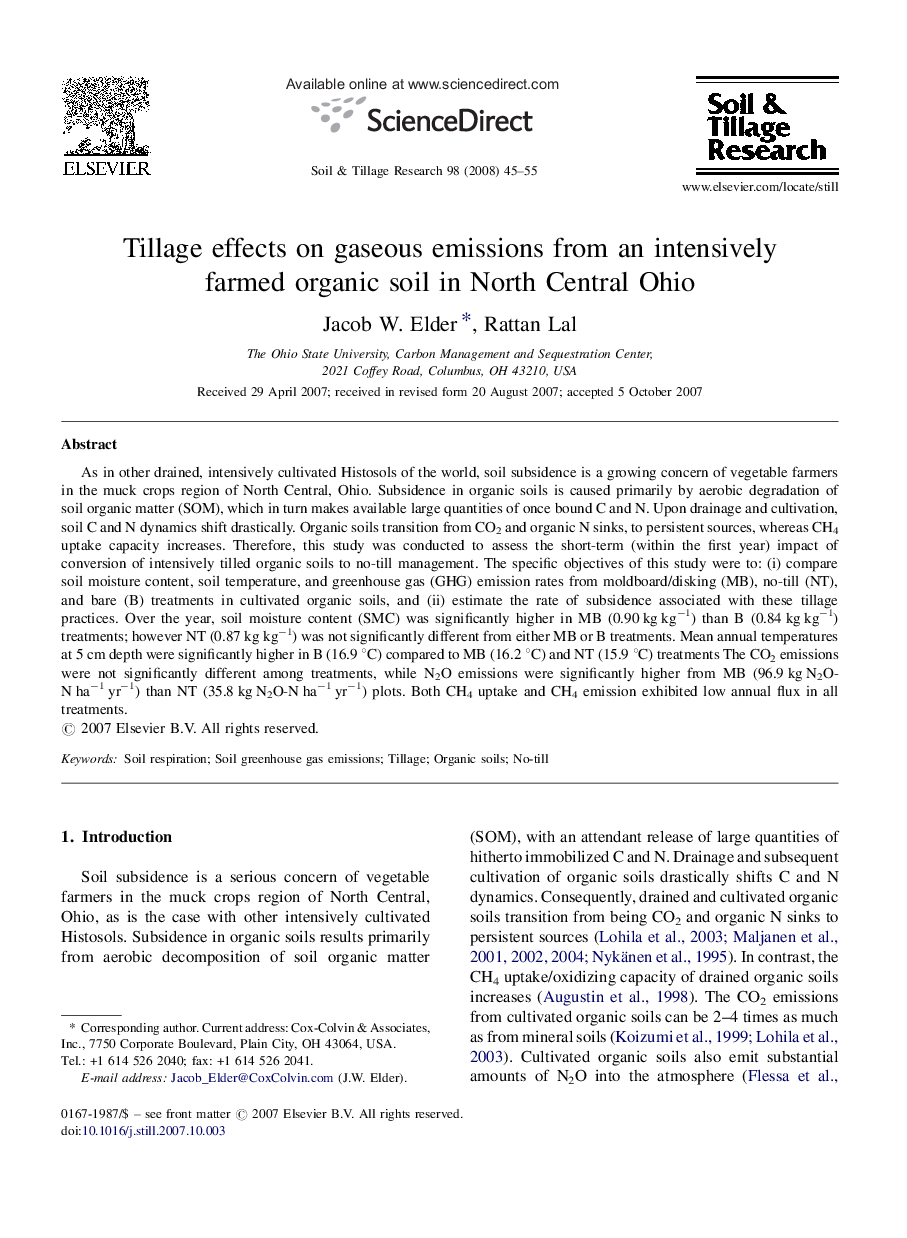 Tillage effects on gaseous emissions from an intensively farmed organic soil in North Central Ohio