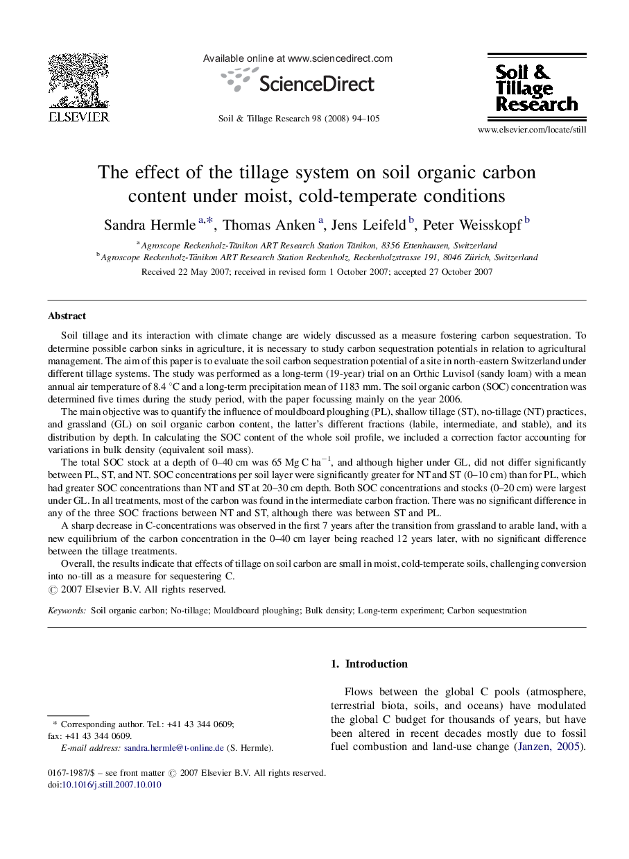 The effect of the tillage system on soil organic carbon content under moist, cold-temperate conditions