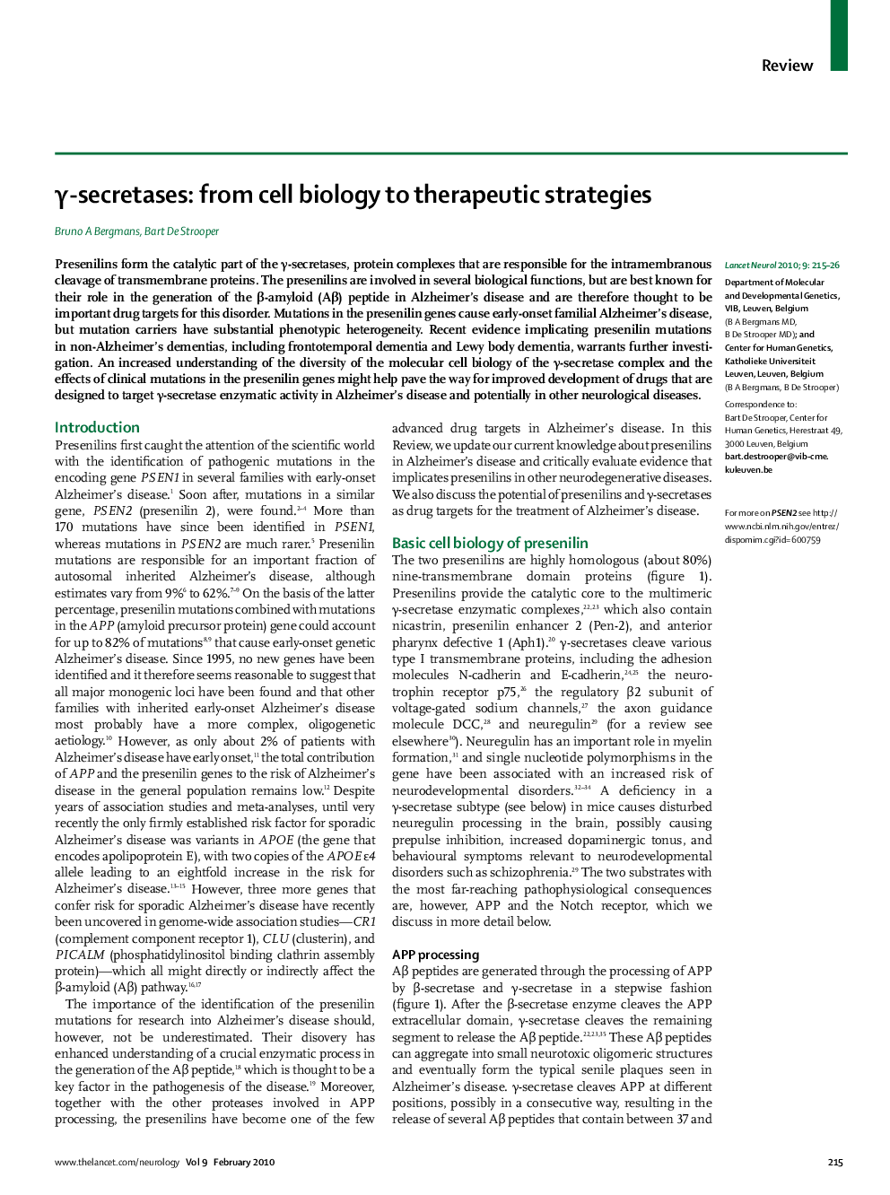 γ-secretases: from cell biology to therapeutic strategies