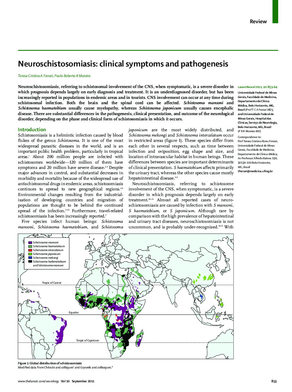 Neuroschistosomiasis: clinical symptoms and pathogenesis