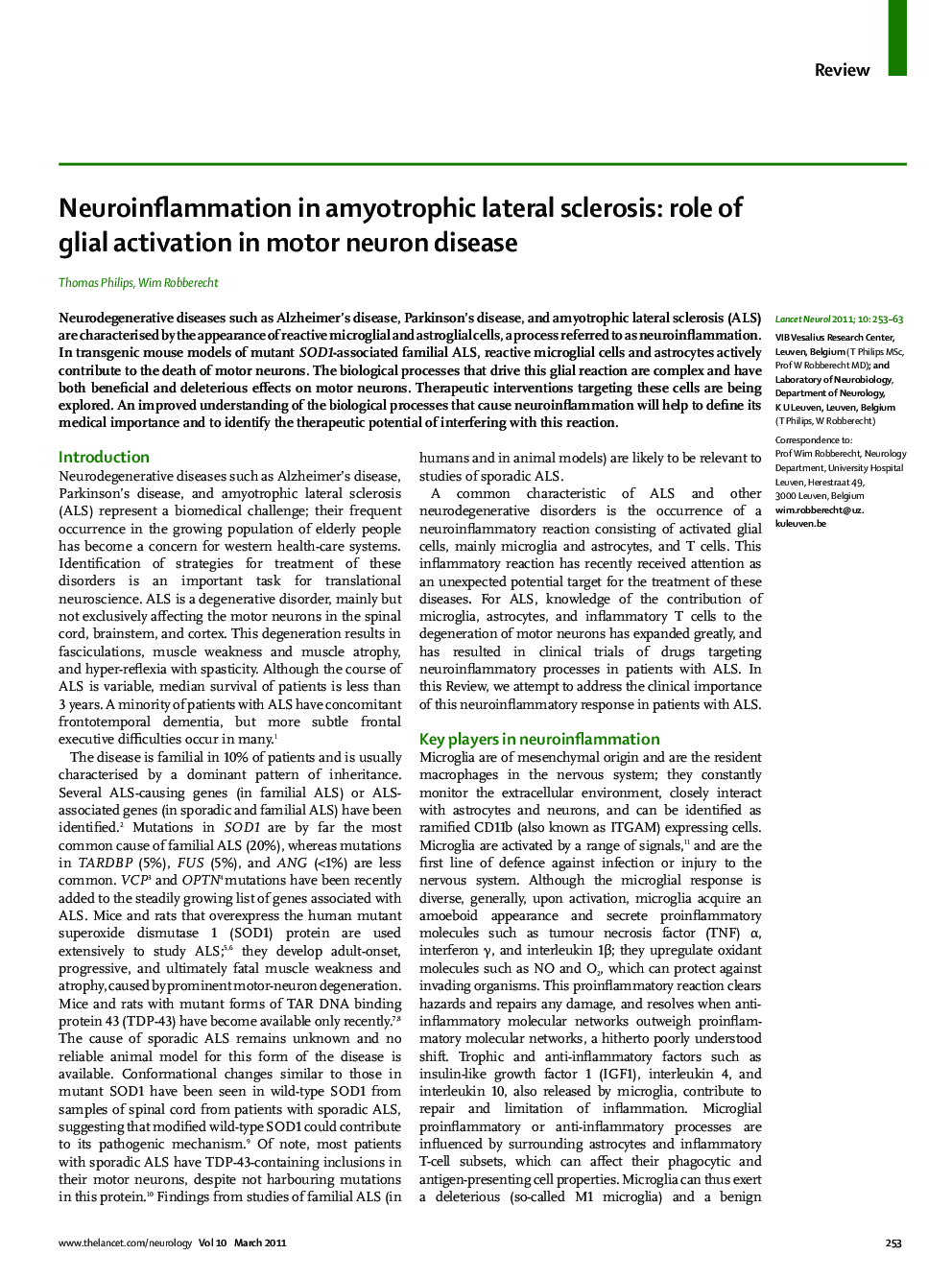 Neuroinflammation in amyotrophic lateral sclerosis: role of glial activation in motor neuron disease
