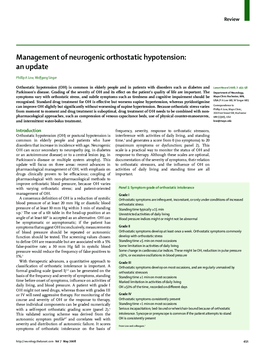 Management of neurogenic orthostatic hypotension: an update
