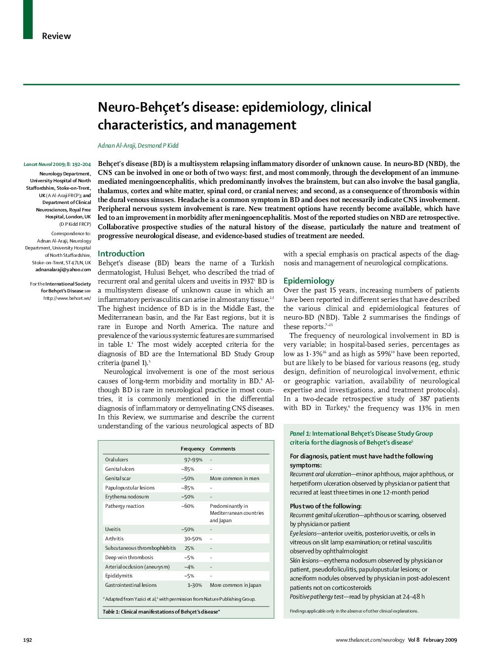 Neuro-Behçet's disease: epidemiology, clinical characteristics, and management