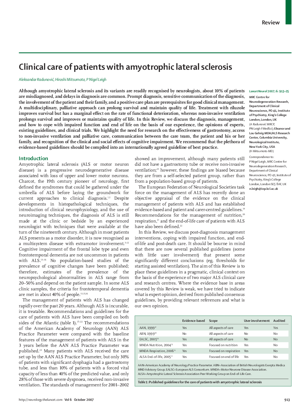 Clinical care of patients with amyotrophic lateral sclerosis