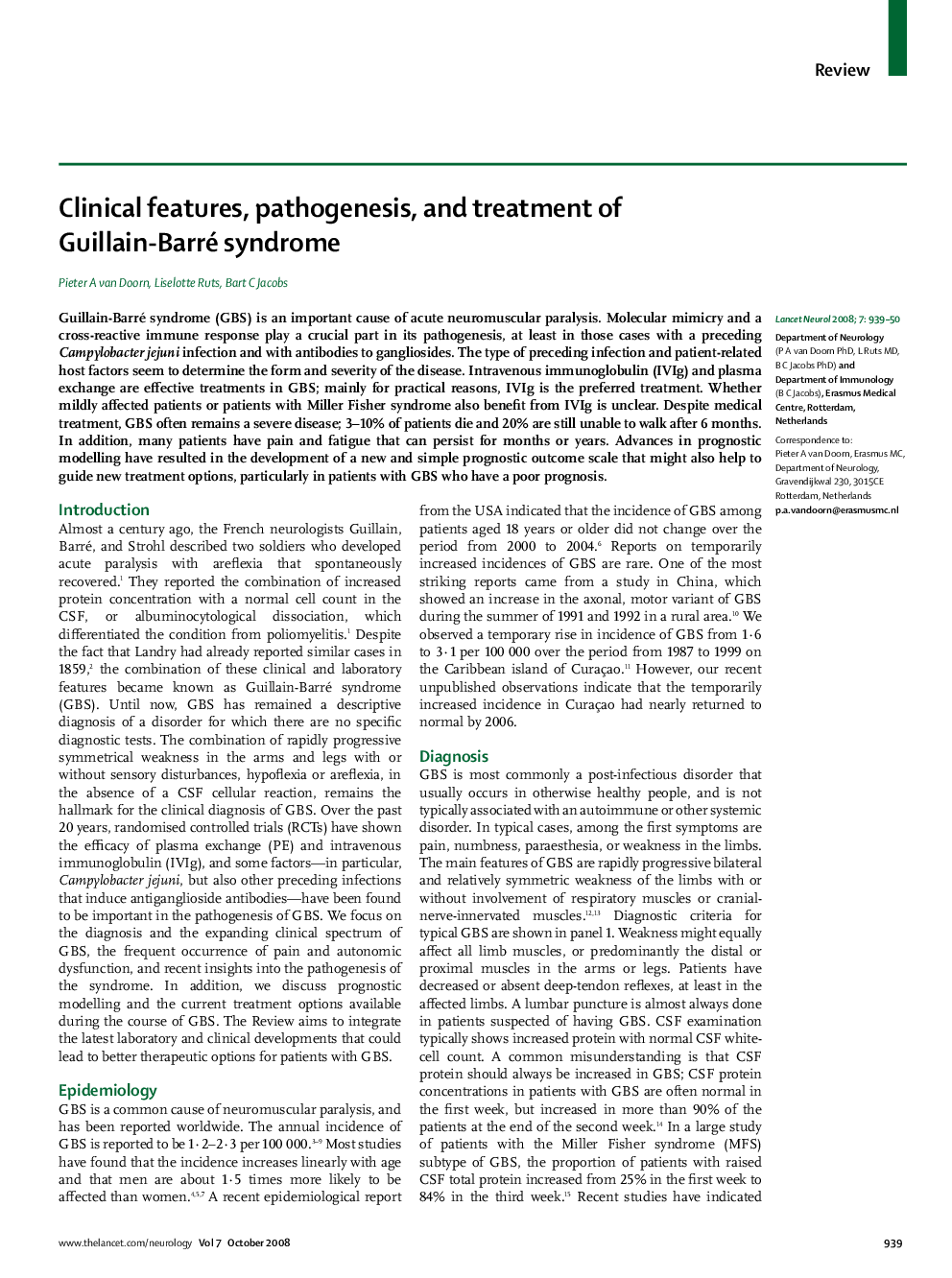 Clinical features, pathogenesis, and treatment of Guillain-Barré syndrome