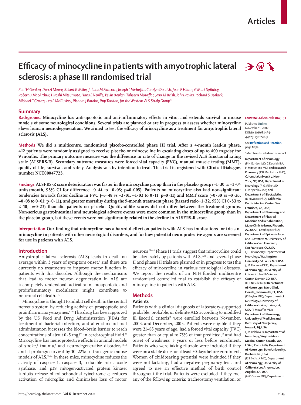 Efficacy of minocycline in patients with amyotrophic lateral sclerosis: a phase III randomised trial