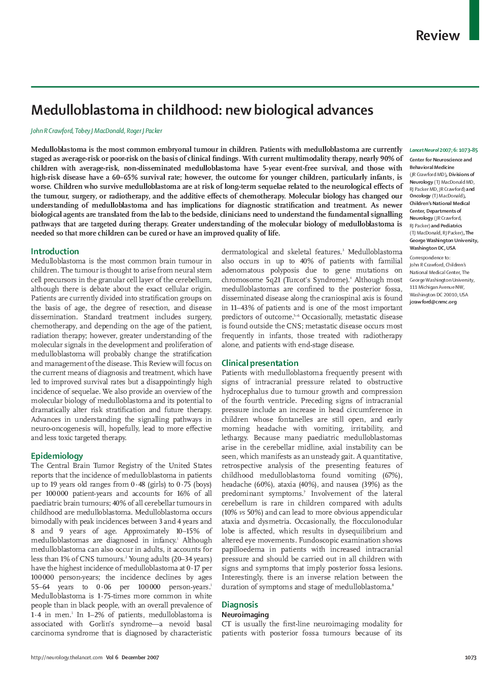 Medulloblastoma in childhood: new biological advances