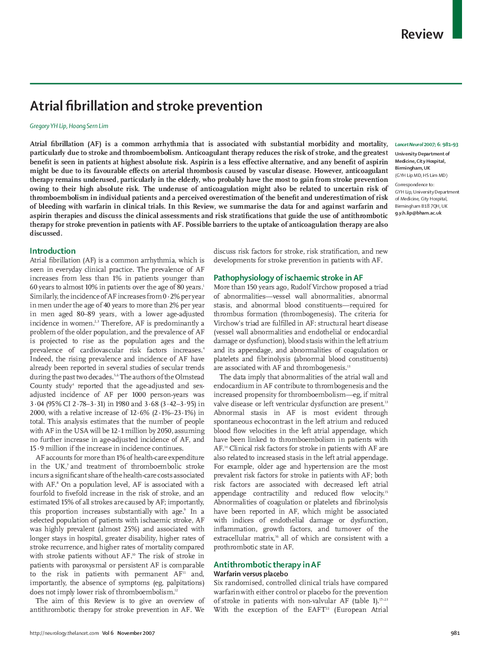 Atrial fibrillation and stroke prevention