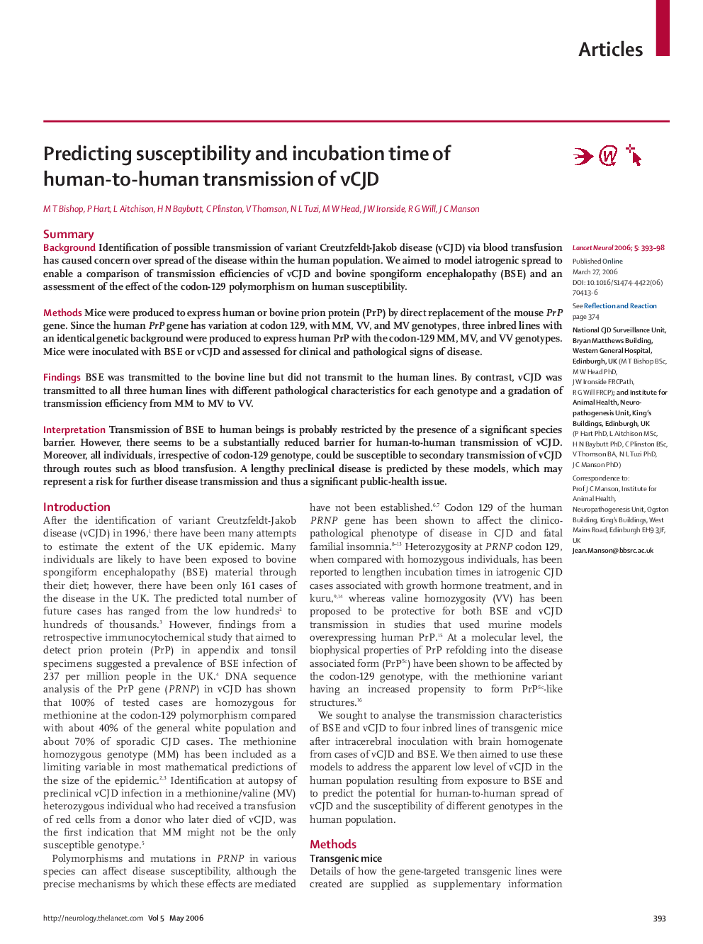 Predicting susceptibility and incubation time of human-to-human transmission of vCJD