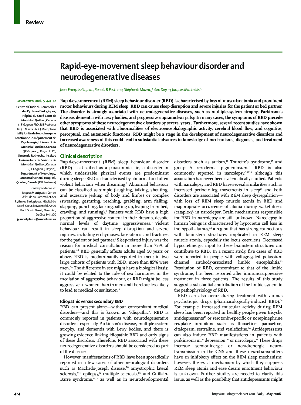 Rapid-eye-movement sleep behaviour disorder and neurodegenerative diseases