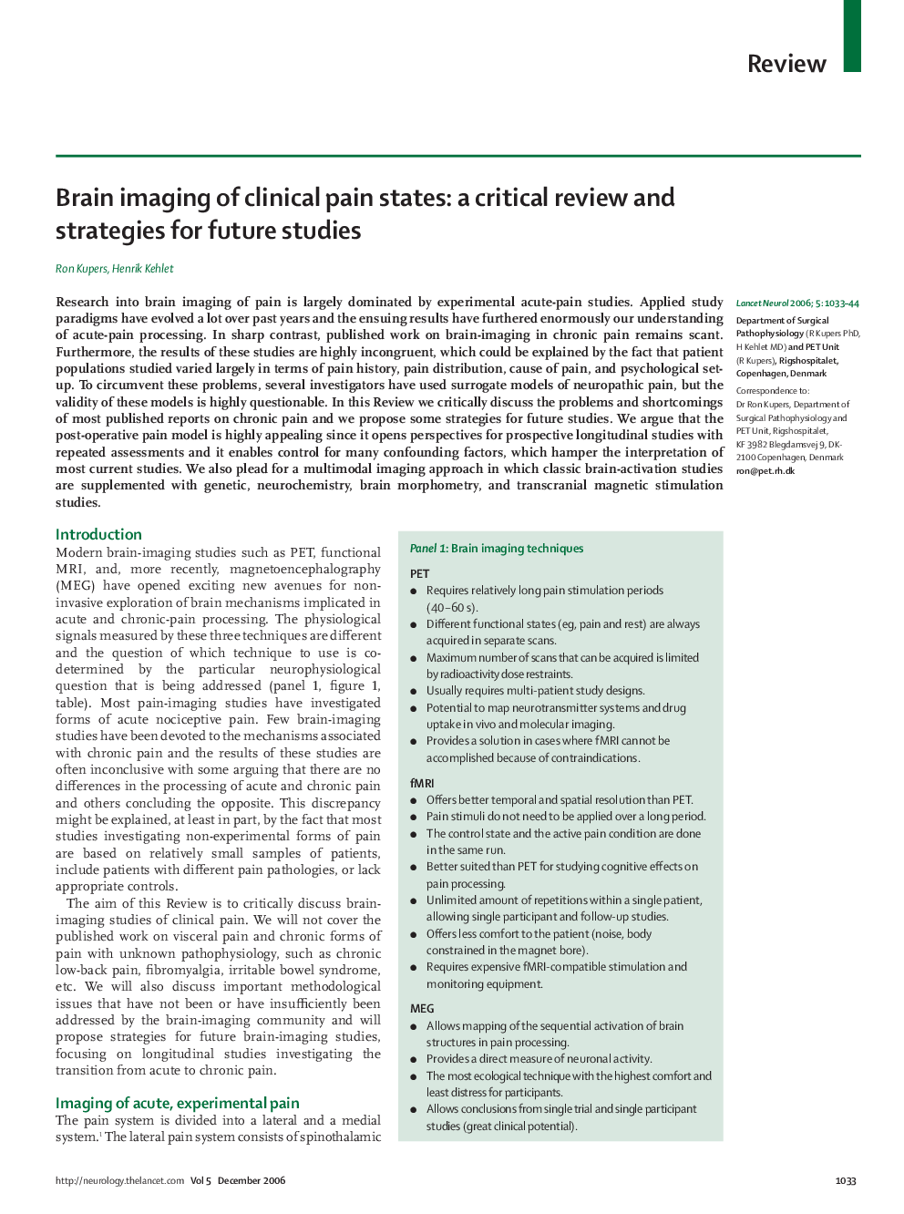 Brain imaging of clinical pain states: a critical review and strategies for future studies