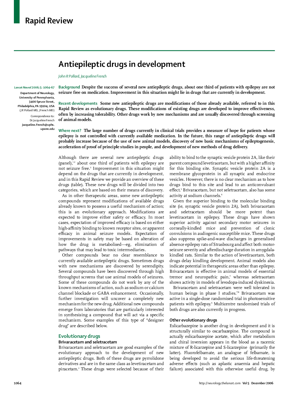 Antiepileptic drugs in development