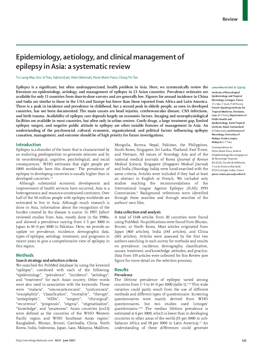 Epidemiology, aetiology, and clinical management of epilepsy in Asia: a systematic review