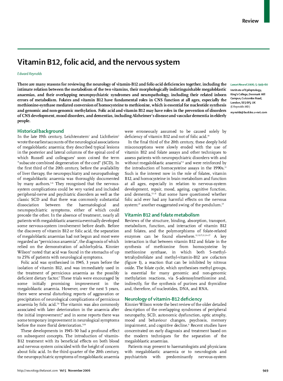 Vitamin B12, folic acid, and the nervous system