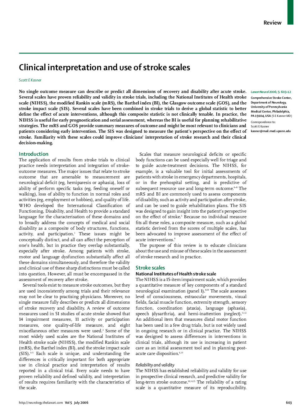 Clinical interpretation and use of stroke scales