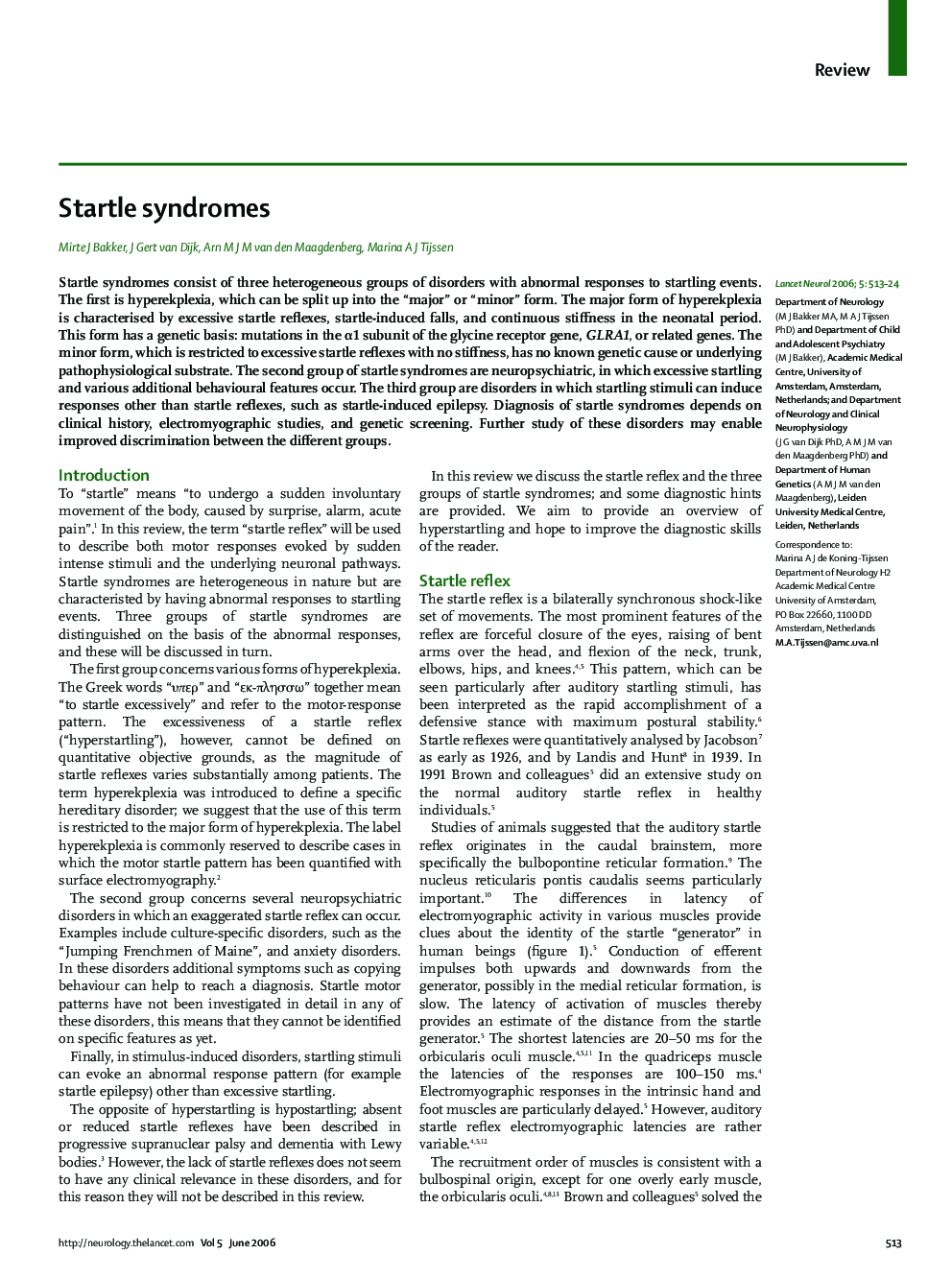 Startle syndromes
