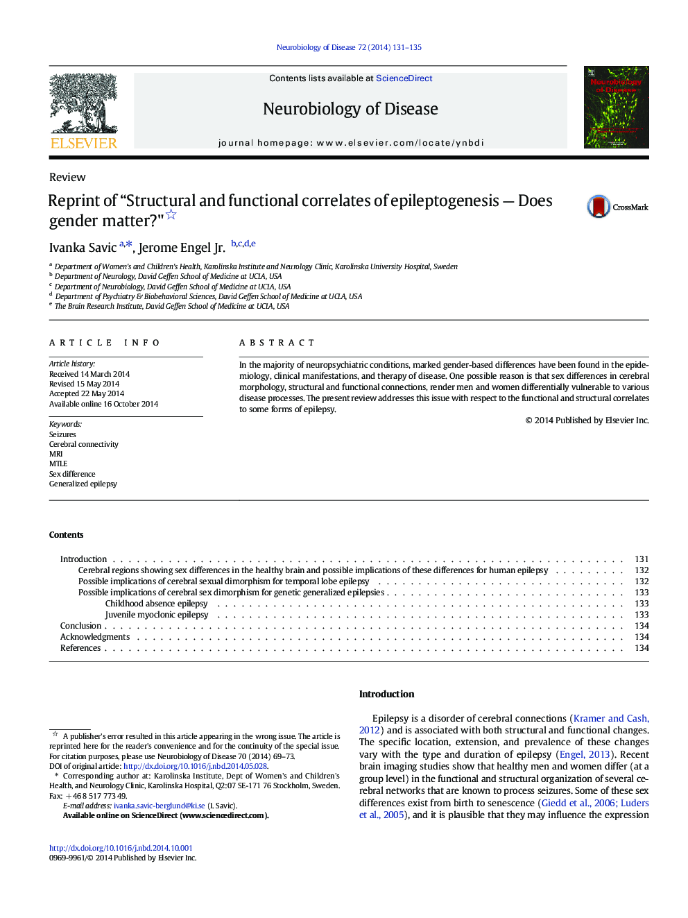 Reprint of “Structural and functional correlates of epileptogenesis — Does gender matter?" 