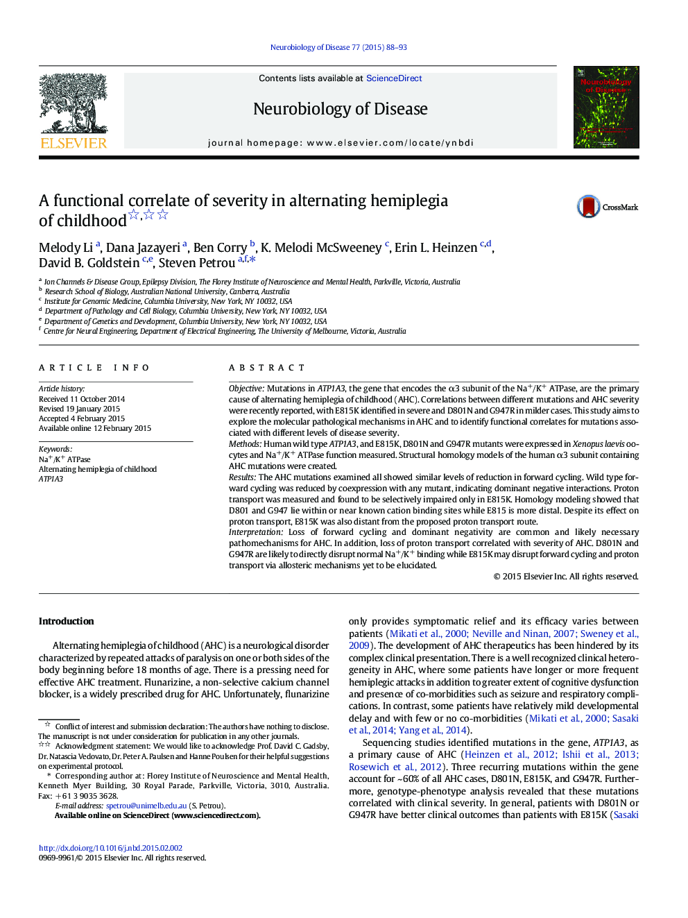 A functional correlate of severity in alternating hemiplegia of childhood 