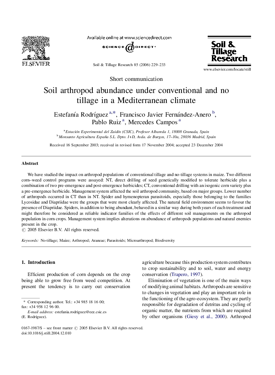 Soil arthropod abundance under conventional and no tillage in a Mediterranean climate