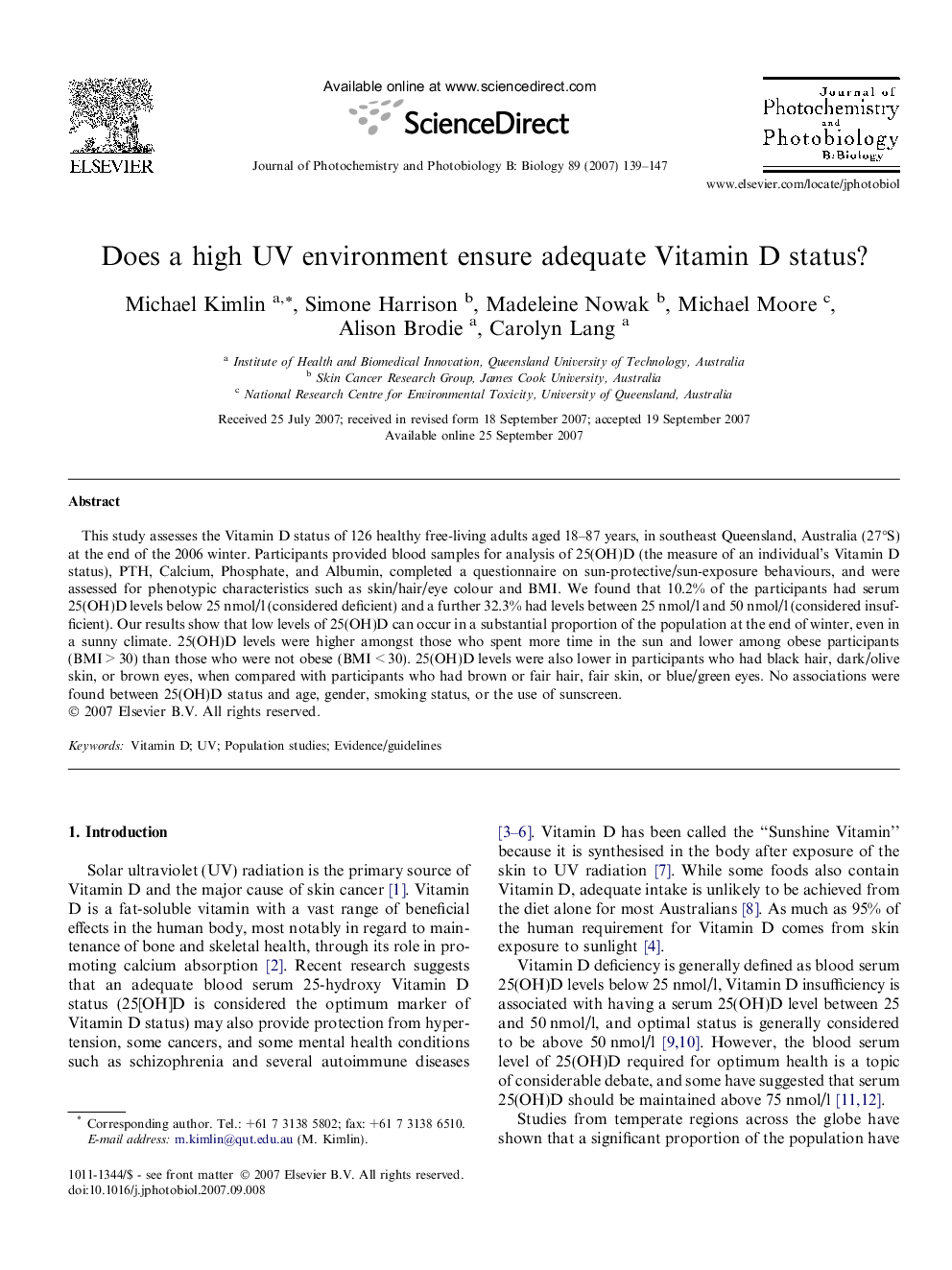 Does a high UV environment ensure adequate Vitamin D status?