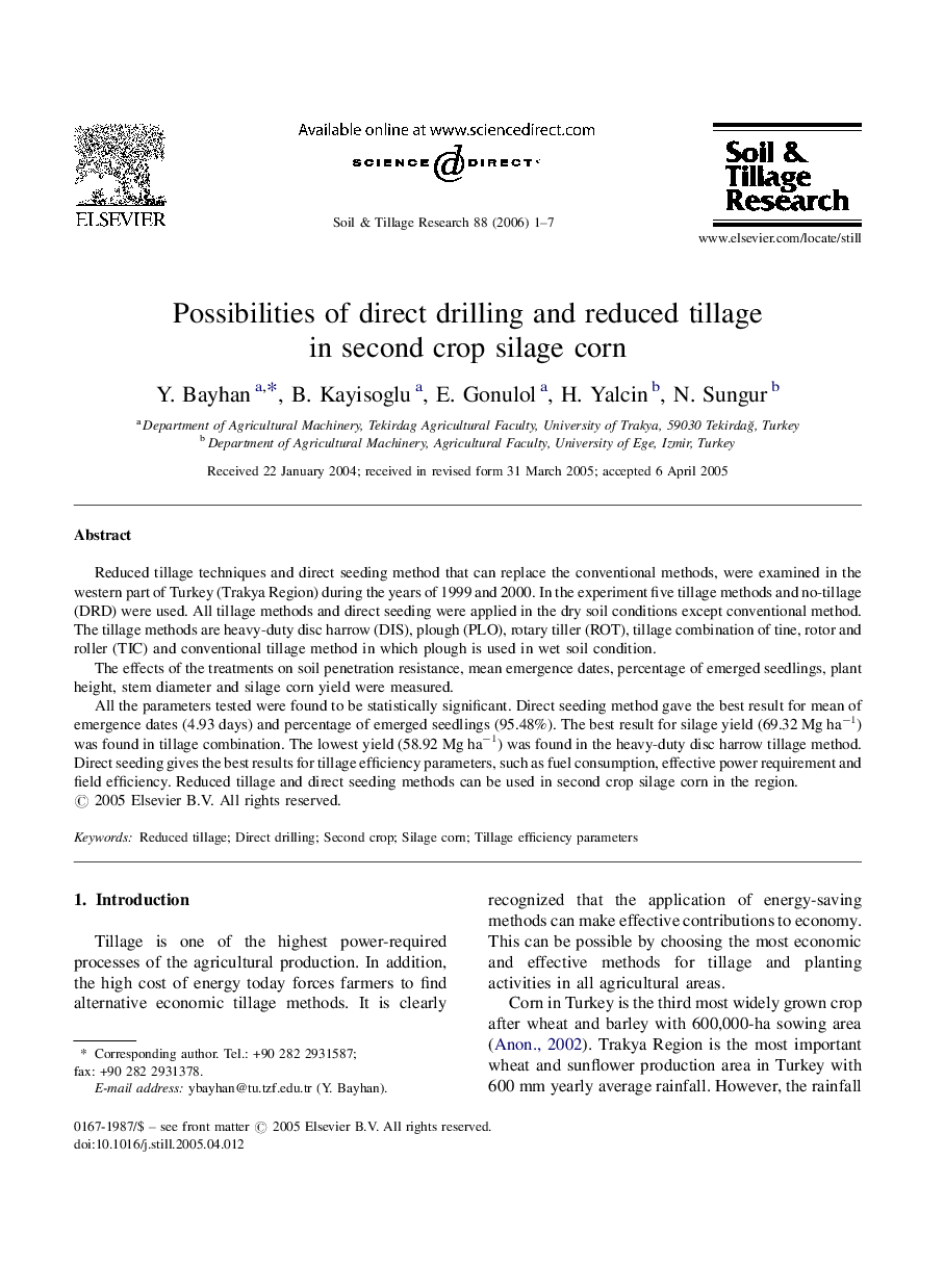 Possibilities of direct drilling and reduced tillage in second crop silage corn