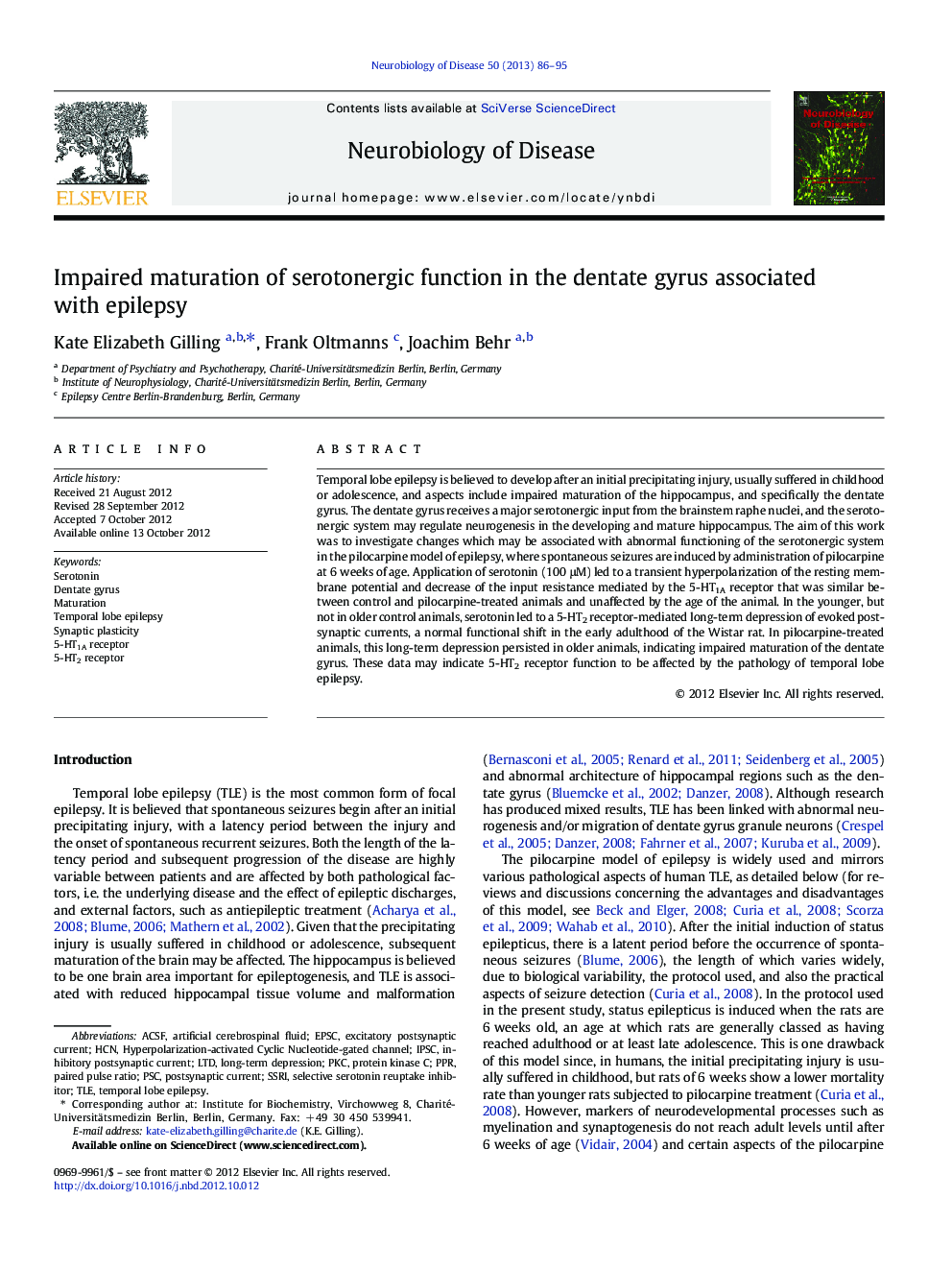 Impaired maturation of serotonergic function in the dentate gyrus associated with epilepsy