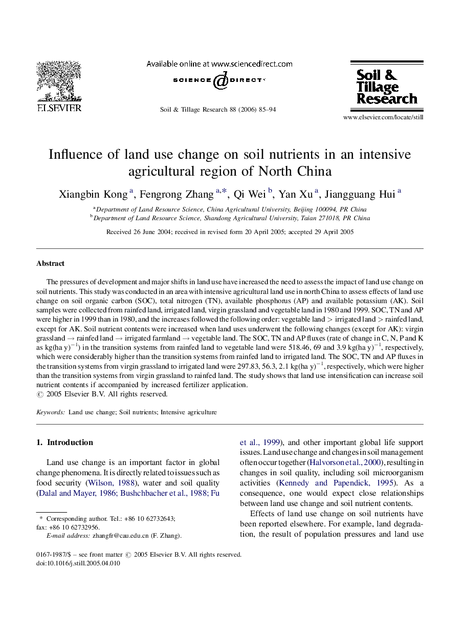 Influence of land use change on soil nutrients in an intensive agricultural region of North China