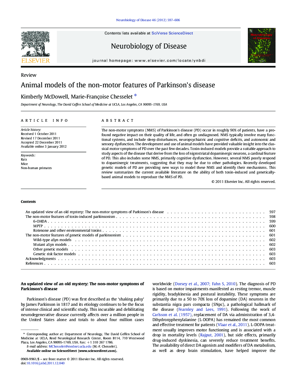 Animal models of the non-motor features of Parkinson's disease