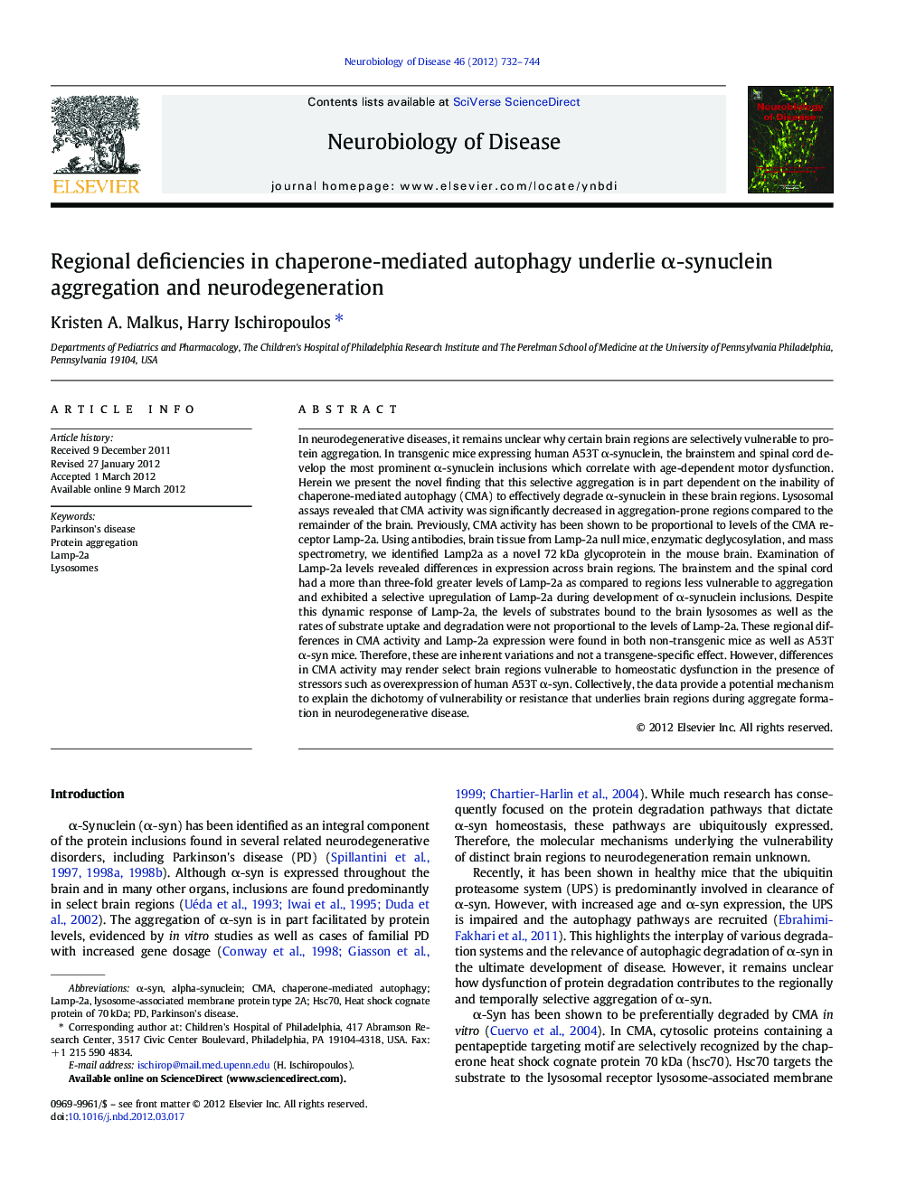 Regional deficiencies in chaperone-mediated autophagy underlie α-synuclein aggregation and neurodegeneration