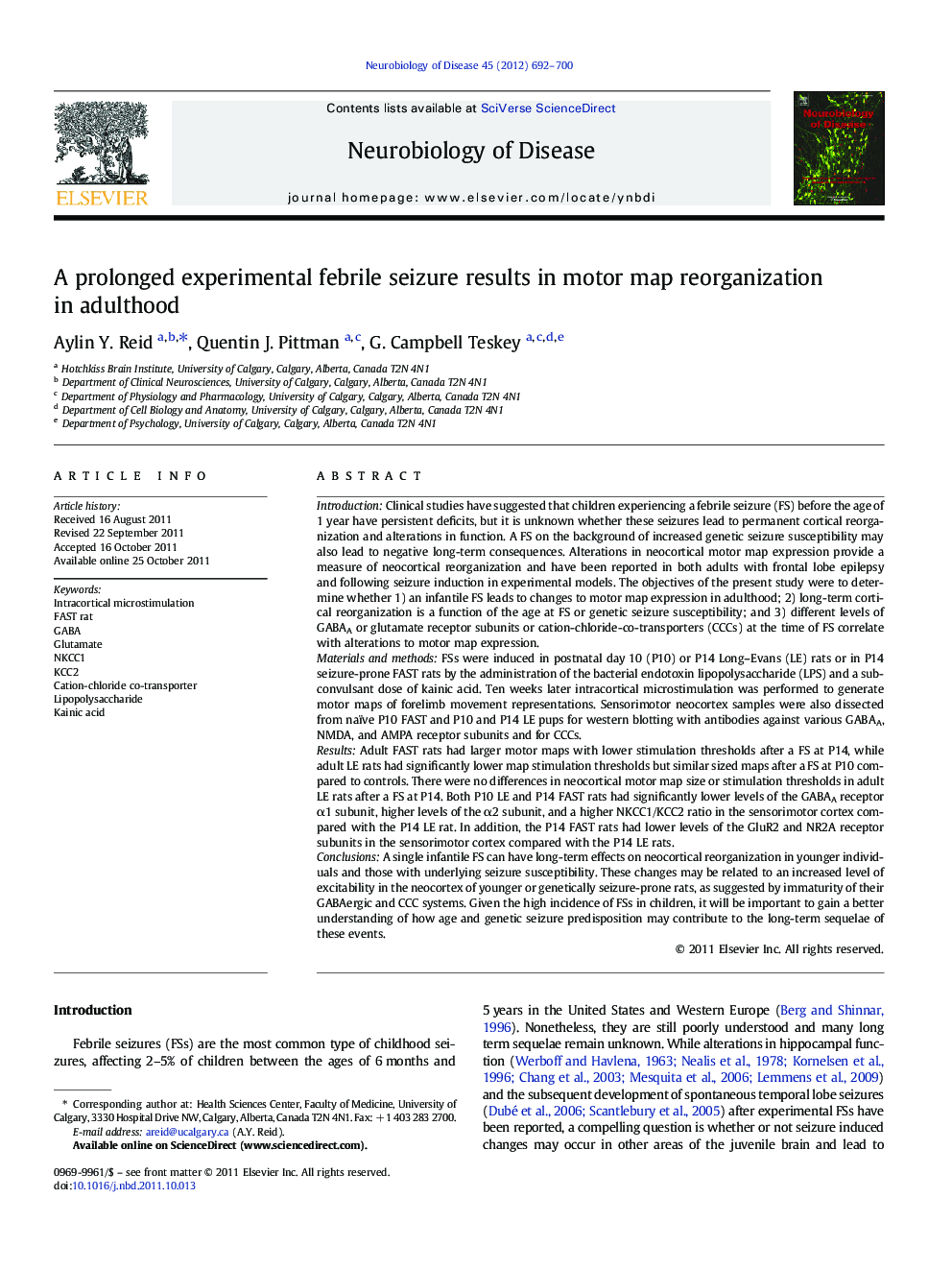 A prolonged experimental febrile seizure results in motor map reorganization in adulthood