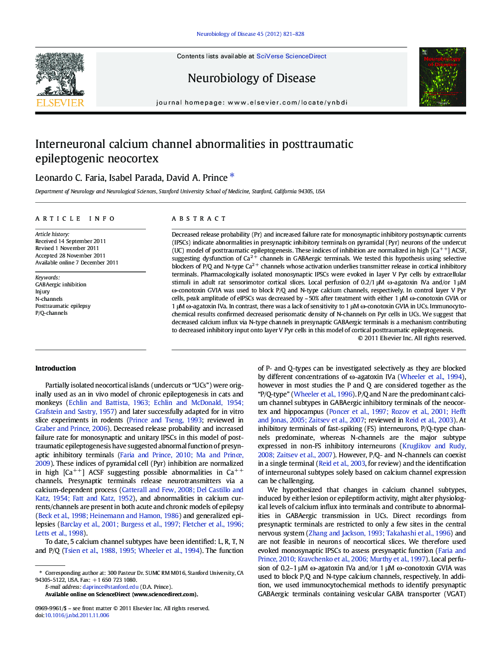 Interneuronal calcium channel abnormalities in posttraumatic epileptogenic neocortex