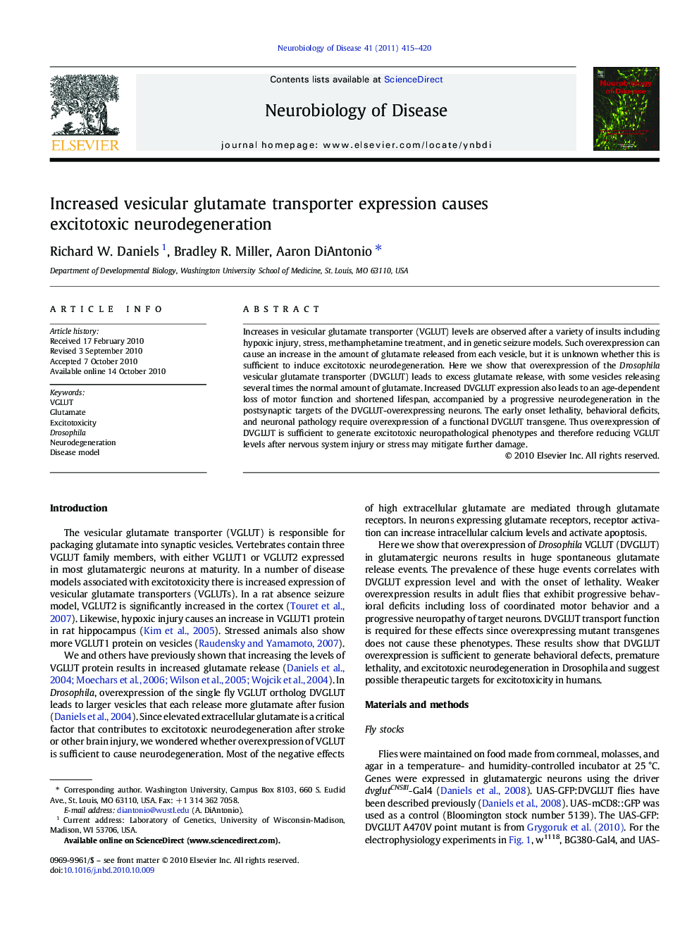 Increased vesicular glutamate transporter expression causes excitotoxic neurodegeneration