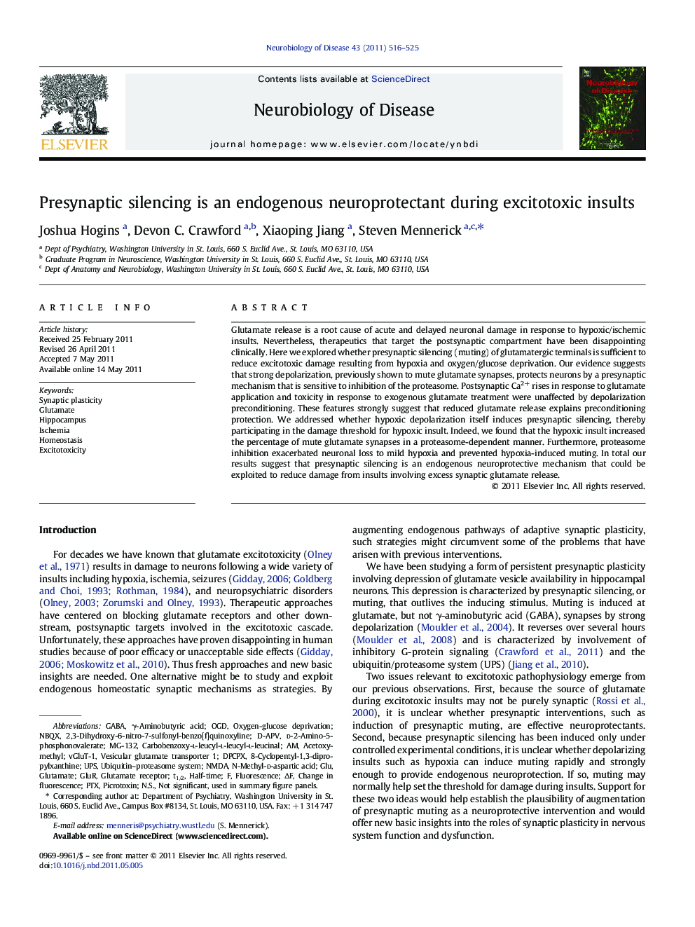 Presynaptic silencing is an endogenous neuroprotectant during excitotoxic insults