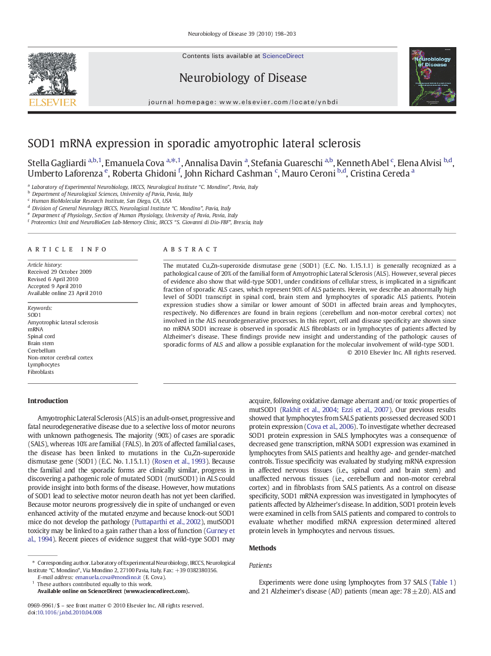 SOD1 mRNA expression in sporadic amyotrophic lateral sclerosis