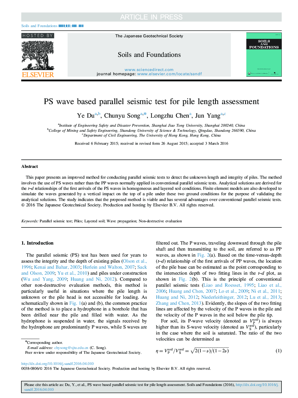 PS wave based parallel seismic test for pile length assessment