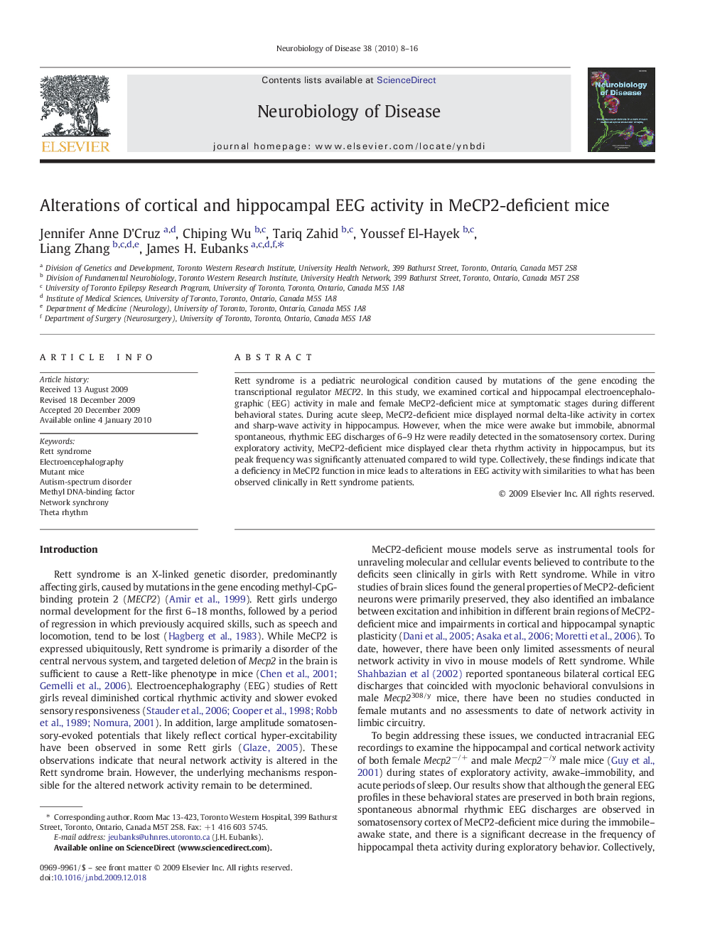 Alterations of cortical and hippocampal EEG activity in MeCP2-deficient mice