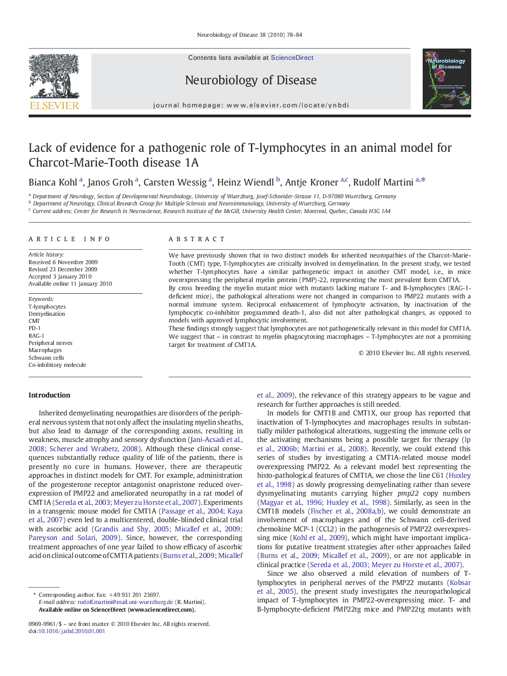 Lack of evidence for a pathogenic role of T-lymphocytes in an animal model for Charcot-Marie-Tooth disease 1A