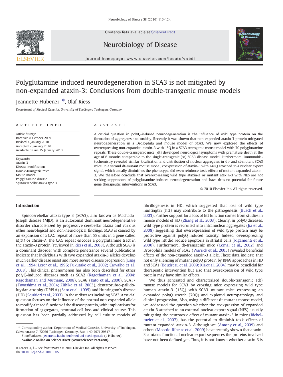 Polyglutamine-induced neurodegeneration in SCA3 is not mitigated by non-expanded ataxin-3: Conclusions from double-transgenic mouse models