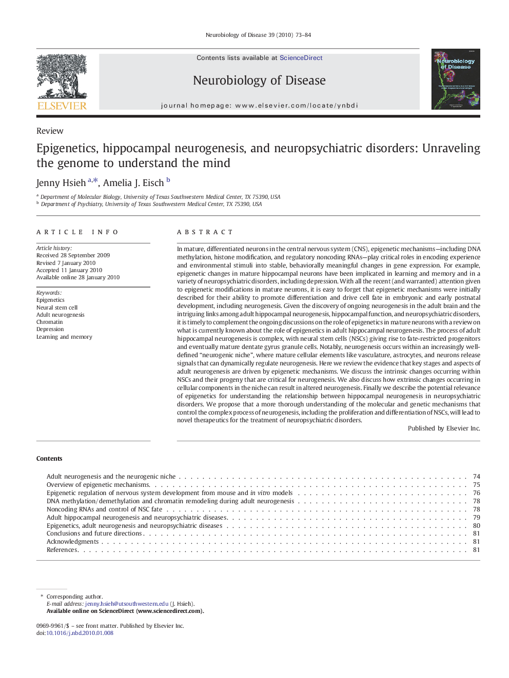 Epigenetics, hippocampal neurogenesis, and neuropsychiatric disorders: Unraveling the genome to understand the mind