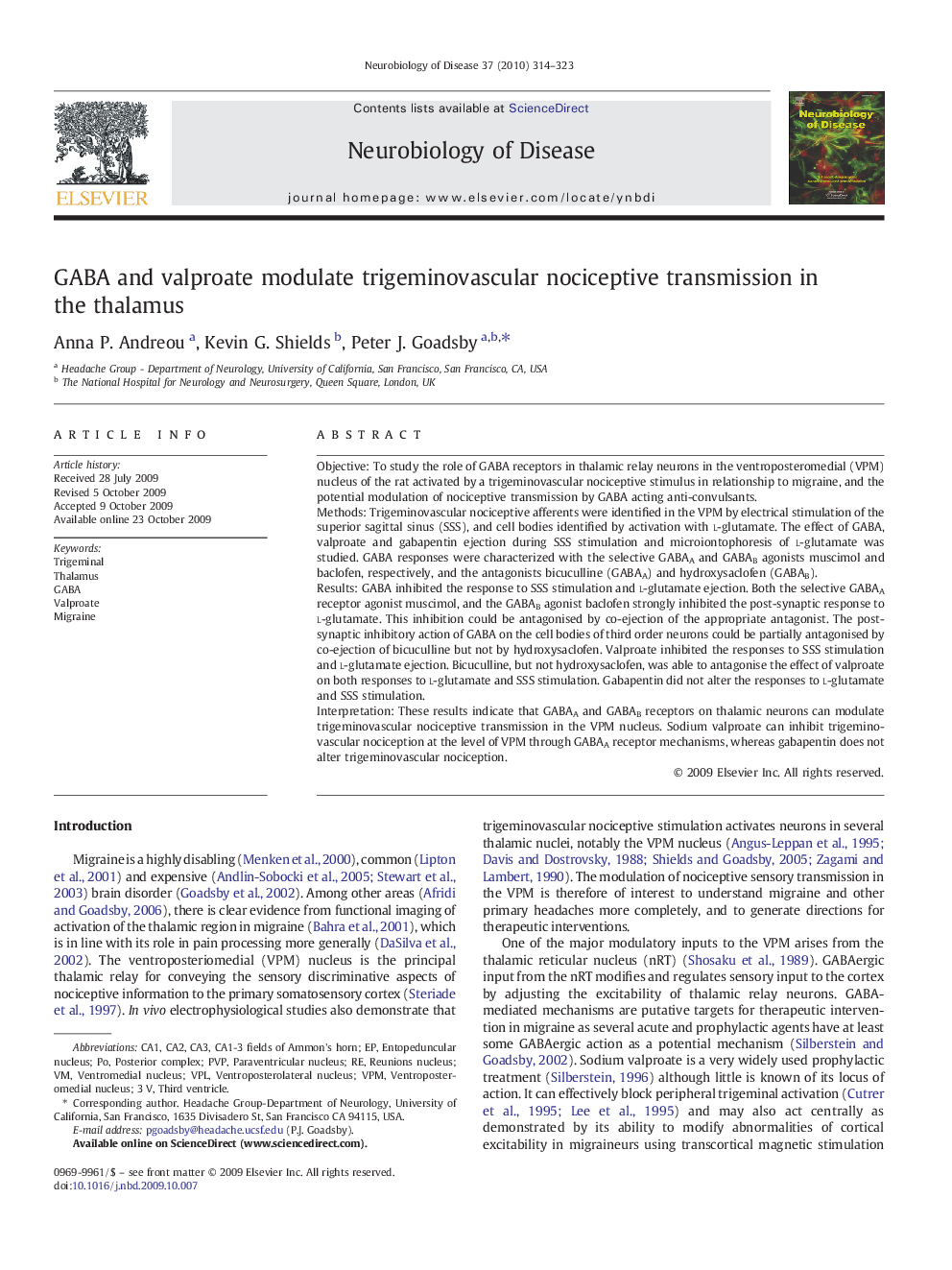 GABA and valproate modulate trigeminovascular nociceptive transmission in the thalamus