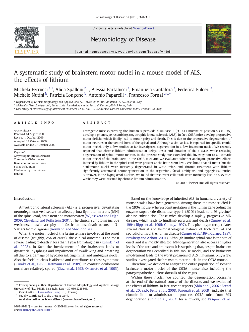 A systematic study of brainstem motor nuclei in a mouse model of ALS, the effects of lithium