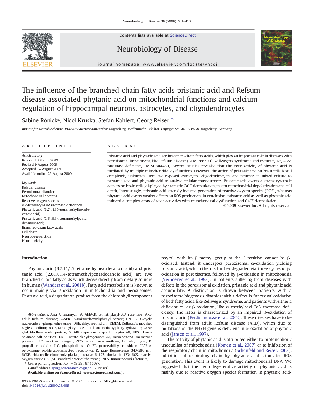 The influence of the branched-chain fatty acids pristanic acid and Refsum disease-associated phytanic acid on mitochondrial functions and calcium regulation of hippocampal neurons, astrocytes, and oligodendrocytes