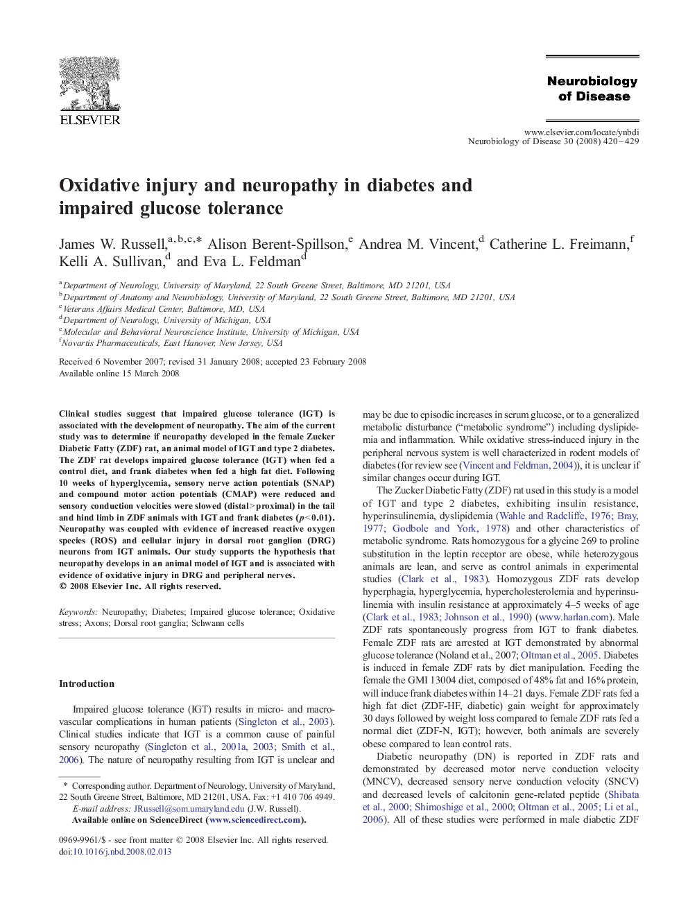 Oxidative injury and neuropathy in diabetes and impaired glucose tolerance